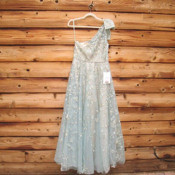 MAC DUGGAL 11177 Green Embellished Bow One Shoulder A Line Gown - Picture 13 of 16